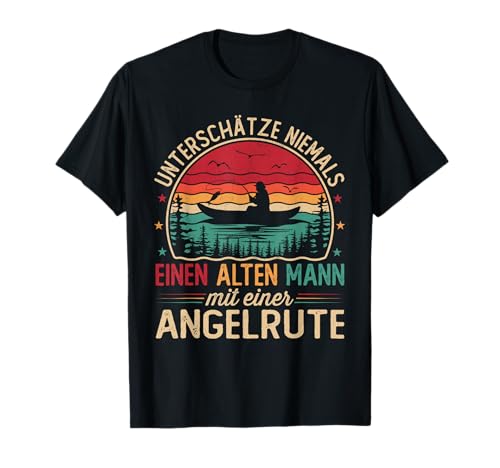 Angler Geschenke Männer Herren Angelrute Angel Vintage T-Shirt