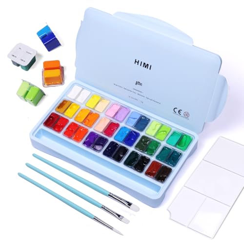 ARTFLY HIMI Gouache Farben Set, 36 Farben x 12 ml, Twin-Jelly-Cup-Design mit 3 Pinseln und einer Palette in einer Tragetasche, Perfekt für Künstler, Studenten, Gouache Undurchsichtige Aquarellmalerei