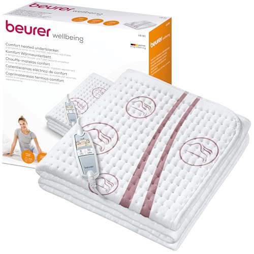 Beurer UB 90 Komfort Wärme-Unterbett, anschmiegsame Wärmebettunterlage mit zwei Temperaturzonen und je 9 Temperaturstufen, mit Rückschaltautomatik und Eco-Control, 150 x 80 cm, maschinenwaschbar, Weiß