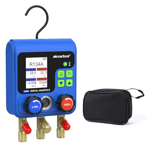 PARAOUTIL Kältemittel Monteurhilfe,Digitale Verteiler Klimaanlage mit 92 Kältemitteln Daten Digital Monteurhilfe Kältemittelanzeige,L205 HVAC Kältemittel Messgerät R32 R134A R12 R410A R11