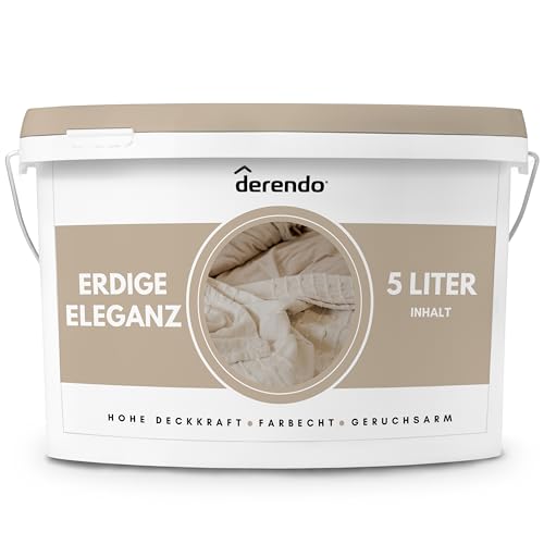 derendo Exklusive Wandfarbe beige 5L, hohe Deckkraft, Dispersionsfarbe innen, Innenwandfarbe Raumfarbe Erdige Eleganz matt, Deckkraftklasse 2, hochdeckende Innenfarbe Profi Qualität