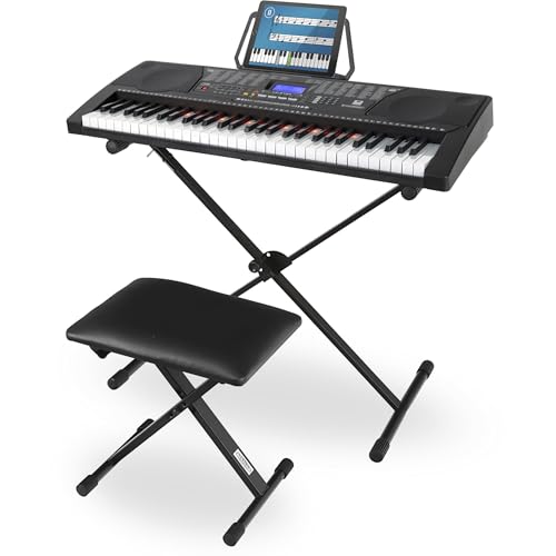 McGrey LK-6150 61 Tasten Keyboard Set - Einsteiger-Keyboard mit 61 Leuchttasten - 255 Sounds und 255 Rhythmen - integrierter MP3-Player - inkl. Ständer und Hocker - Schwarz