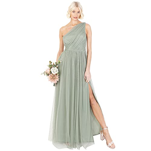 Anaya with Love Damen Womens Ladies Maxi One Cold Shoulder Dress with Slit Split Sleeveless Prom Wedding Guest Bridesmaid Ball Evening Gown Kleid, Forest Green, 40