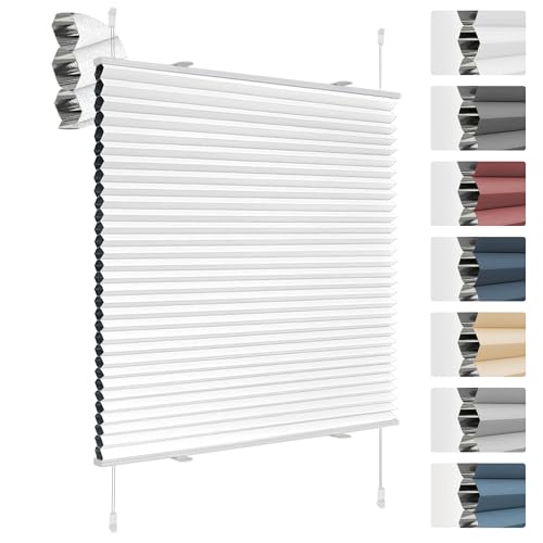 Deswell Plissee Verdunklung Klemmfix Wabenplissee B80 x H210 cm Weiß Thermoplissee ohne Bohren Faltrollo für Fenster & Tür, 100% Blickdicht, Sicht- & Schallschutz Wärmehaltung Verdunklungsplissee