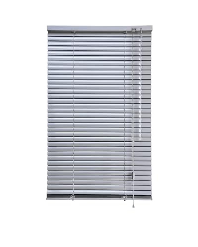 iYueMps Aluminium-Jalousie zum Klemmen oder Dirllen, stark, zuschneidbar, einfache Montage, 25 mm Lamellen für Zuhause, Büro, Badezimmer, Schlafzimmer, Wohnzimmer, Küche (Silbergrau, 80 x 130 cm)