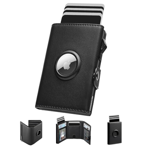 Geldbörse Herren, Karten Geldbeutel Herren mit Airtag Slim Wallet, Große Kapazität Pop-up Portmonee AirTag für 12 Karten & 2 Ausweis, RFID Geldbörse Smart Wallet for Men mit Münzfach, Schwarz