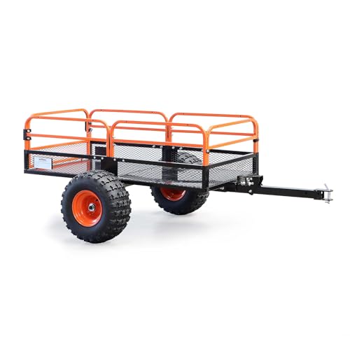 Wiltec Kippanhänger bis 680 kg für Rasentraktor, Anhänger Kipper 216 x 122 x 76,2 cm mit Gitter u. abnehmbaren Seitenwänden, Anhänger mit Kippfunktion