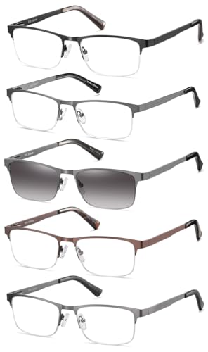 EYECEDAR 5 Stuks Lesebrille Herren Metall Rahmen Rechteckiger Stil Federscharniere Enthalten Sonnenbrillen Lesebrillen 2.00