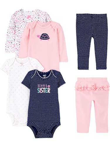 Simple Joys by Carter's Baby Mädchen 6-teiliges Set, Bodys (Kurz- und Langarm) und Hosen, Mehrfarbig/Floral/Herzen/Punkte/Schildkröte, 0 Monate