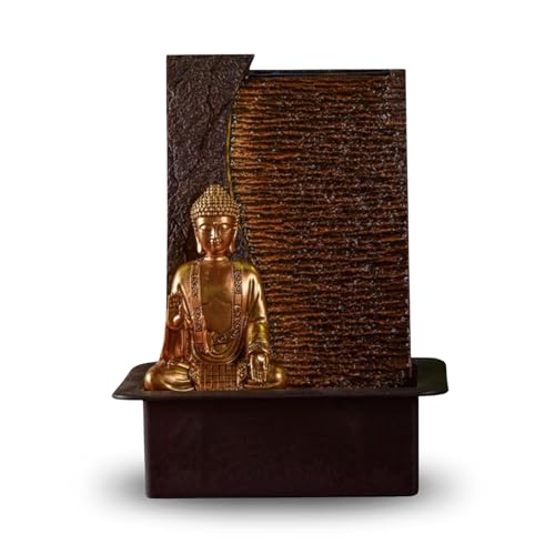 Zen'Light - Zimmerbrunnen Buddha Jati abnehmbar mit gelbem LED-Band - Zen-Dekor Ideal für Meditation und Entspannung - Leise Wasserpumpe - Glücksbrunnen mit geschlossenem Kreislauf - H 40cm
