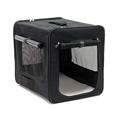 Wiltec Faltbare Transportbox für Hunde, Katzen S (42x36x41 cm), robust, leicht, sicher, Hundebox mit entnehmbarem Kissen, Schwarz