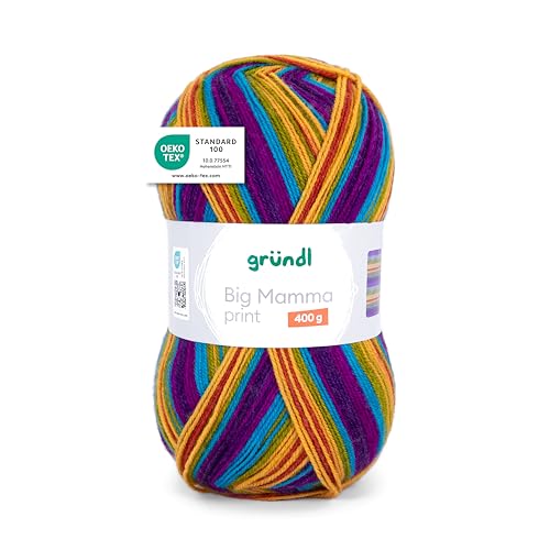 Gründl Wolle Big Mamma Print - XXL Wolle zum Stricken mit Farbverlauf - Weich und hautfreundlich - 100% Polyacryl - 1 Knäuel 400 g / 1040 m - Nadelstärke 3,5-4,5 - maisgelb-magenta