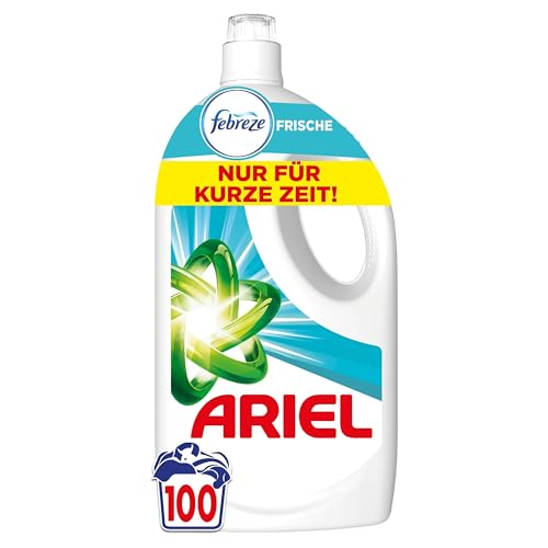 Ariel Flüssigwaschmittel, 100 Waschladungen Universal+ Waschmittel, Mit der Frische von Febreze, Kraftvolle Fleckenentfernung schon ab der 1. Wäsche