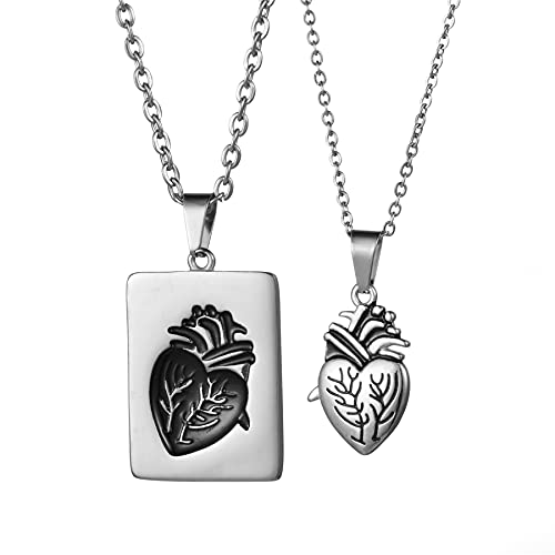 JewelryWe Schmuck Paar Halskette mit Gravur Edelstahl Herz Puzzle Dog Tag Erkennungsmarken Anhänger Partner Pärchen Kette Valentinstag Lieben Geschenk Silber
