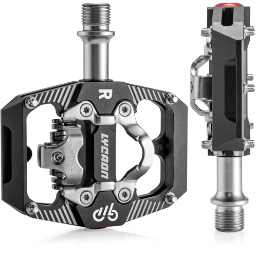 LYCAON Fahrradpedale für SPD, MTB Pedal CNC Aluminiumlegierung 3 Abgedichtete Lager Doppelfunktion Flach und Klickpedal, CR-MO Spindel Fahrrad Pedal für 9/16