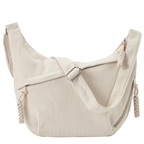 Jiliyote Umhängetasche Damen Cord Tasche Damen Crossbody Bag Crossbag mit verstellbarem Schultergurt für Arbeit Reisen Alltag (Beige)