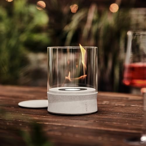 Ethanolfeuer der Beske-Manufaktur | Deutsches Handwerk | Tischkamin Bioethanol | feuerfester Glaszylinder für stimmungsvolles Feuer | außergewöhnliches Flammenbild (Modell 'Yali' | Ø14 cm, Höhe 19 cm)