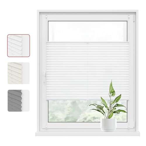 WOLTU Plissee Klemmfix ohne Bohren 90x130cm (BxH) Weiß Faltrollo Plisseerollo mit Klemmträger Lichtdurchlässig, Jalousie Sichtschutz und Sonnenschutz Easyfix Rollo für Fenster & Tür