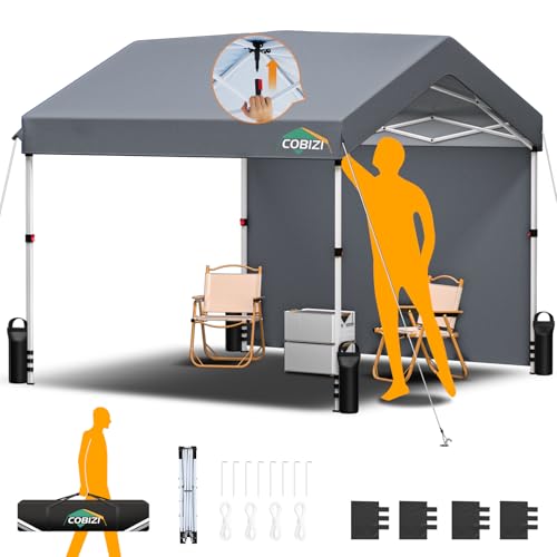 COBIZI Pavillon 3x3m, Faltpavillon 3x3 Wasserdicht Stabil One Push Pop up Carport Partyzelt mit 1 Seitenteilen & 4 Sandsack, 3 höhenverstellbar,Gartenpavillon für Camping Hochzeit UV-Schutz, Grau