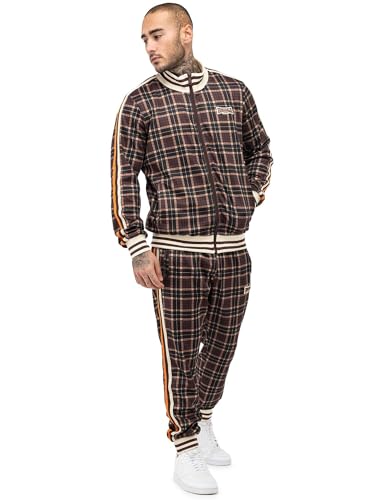 Lonsdale Herren Hedley Trainingsanzug, Brown/Ecru/Orange, L