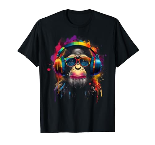 DJ Monkey mit Sonnenbrille und Kopfhörer lustiger DJ Affe T-Shirt