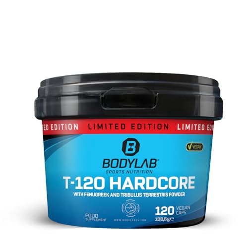 Bodylab24 T-120 Hardcore 120 Kapseln, enthält eine Mischung aus verschiedenen Pflanzenpulvern wie z.B. Tribulus Terretsris, angereichert mit Zink, Magnesium und Vitamin B6, ideal zum Muskelaufbau