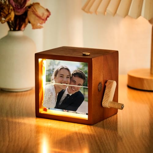 Personalisierter Foto Flipbook Rahmen, Foto Flip Box, Animationsmaschine Mechanischem Handgekurbeltem Fotoalbum mit Licht & Musik, Foto Geschenk für Männer, Frauen, Paare