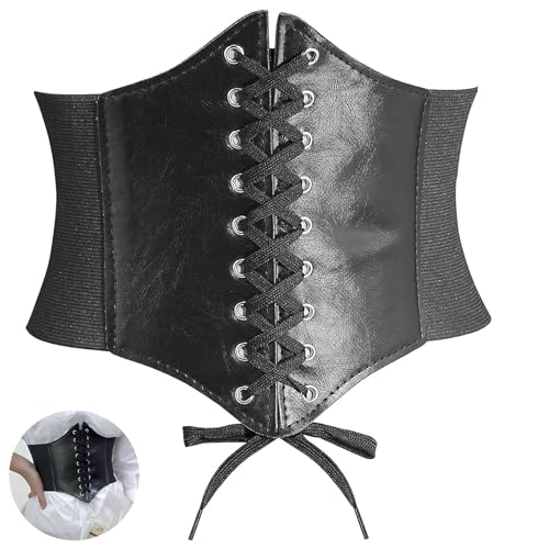 YUGUOLAN Corset Halloween, Corset Belt, Corset Pirate, Korsettgürtel, Damen Elastischen Korsett, Retro Leder Corsage Frauen, Für Halloween Partys Und Andere Events Bestens Geeignet (Schwarz)
