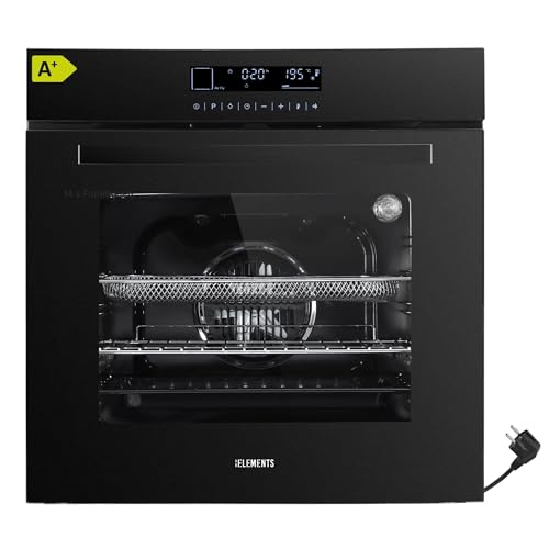 KB-ELEMENTS Einbaubackofen mit stecker - Einbaubackofen 60cm, 73 Liter, Full Touch Display, 14 Funktionen, Airfryer Funktion, 2 x Teleskopvollauszug Set, Aqua Clean, Circle Fan Heater,