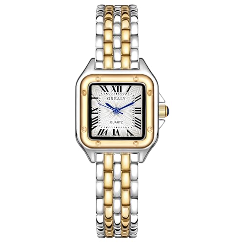 AOOSU Damenuhr Rechteckige, Damen Analog Quarz Uhr mit Metallarmband, Kleine Uhren Damen Einfache Business Klassische Armbanduhr Lässig Quarzuhr Kleideruhr Elegant
