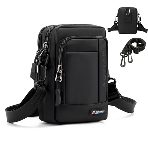 BAGZY Herren Hobo Handytasche für Männer, Schwarz, 19 x 12.5 x 5cm, Wasserdicht, Nylon 100%