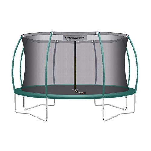 Ultrasport Deluxe Trampolin Outdoor Kinder Belastbar bis 150 KG I Komplettset mit Sicherheitsnetz, Randabdeckung & Montagesatz I Bodentrampolin Gartentrampolin, Trampolin 366 cm