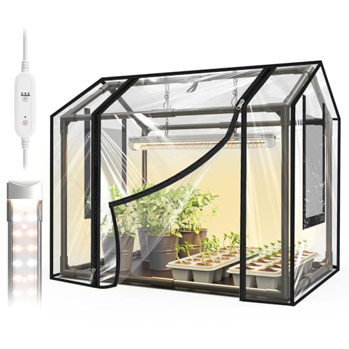 Bstrip Gewächshaus mit Pflanzenlampe, Mini Gewächshaus aus PVC mit Belüftungsfenster und Reißverschluss-Tür, 18W Pflanzenlampe mit Timer, Gewächshaus Klein mit wasserdichter Matte, 60x40x52cm