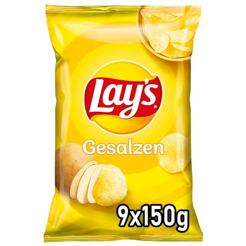 Lay's Gesalzen – Knusprig gesalzene Kartoffelchips für eine gelungene Party (9 x 150 g) (Verpackungsdesign kann abweichen)