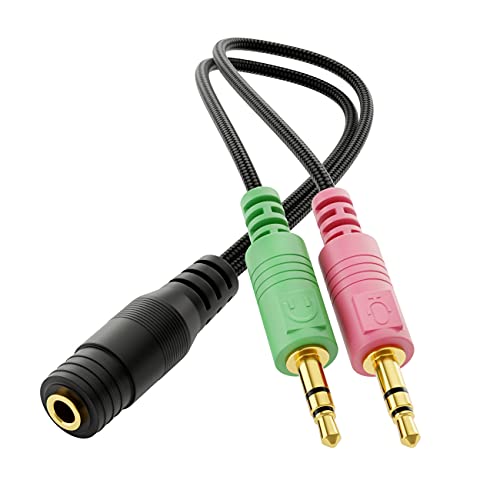 deleyCON Adapter Audio Klinken Y Adapter Kabel Stereo - 1x 3,5mm Klinke Buchse CTIA 4 Polig TRRS auf 2X 3,5mm Klinke Stecker - Smartphone Headset an PC oder Laptop