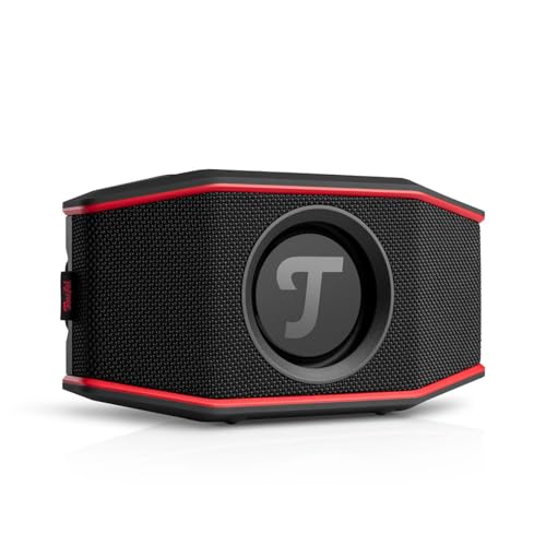 Teufel ROCKSTER GO 2 Bluetooth Speaker - Tragbarer Lautsprecher für draußen, mit Langer Akkulaufzeit (28 h), Wasserdicht IP67, Wireless Musikstreaming, USB Soundcard, Outdoor - schwarz/rot