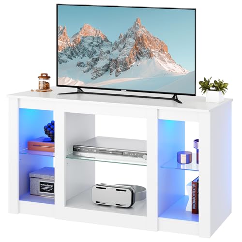 WLIVE TV Schrank LED für Fernseher bis zu 43 Zoll, 100 x 40 x 56 cm, TV Sideboard mit Offenen Stauraum, Fernsehschrank mit 22 Farben LED-Beleuchtung, Weiß