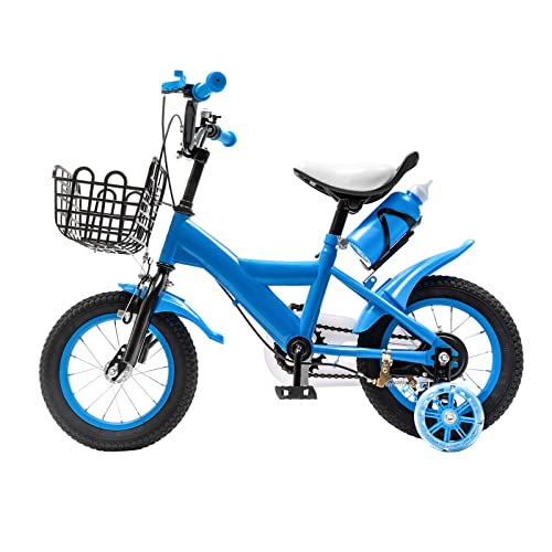 DIFU 12 Zoll Kinderfahrrad mit Aufbewahrungskorb Trainingsräder für drinnen und draußen Kinderfahrrad für Jungen und Mädchen 3-6 Jahre alt (Blau)