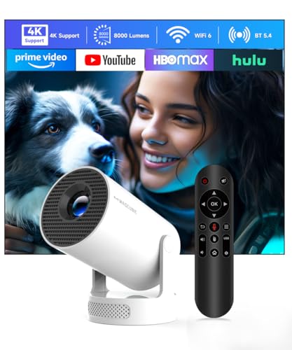 Magcubic Mini Beamer, 4K FHD 1080P Unterstützt Smart Beamer Android 11 Auto Trapezkorrektur Kleiner Videoprojektor, Heimkino Tragbarer Projector mit WiFi6 BT5.4, 180°Dreh, 5W Soundbass Lautsprecher