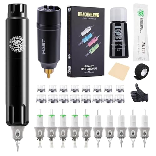 Dragonhawk Tattoo Maschine Set S12 Rotary tätowiermaschine Pen Tattoo Gun 1100mAh Wireless Battery RCA Jack 20pcs tattoo cartridge nadeln Tattoo Tinte komplett Kit für Tattoo Anfänger