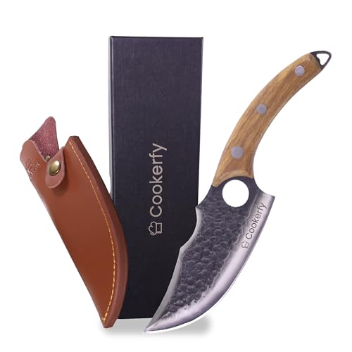 Cookerfy Messer Set – Japanisches Messer mit 15.5 cm Carbon-Klinge, Ergonomischer Rosenholzgriff, Küchenmesser für Outdoor & Küche, Mit Rindslederhülle, Geschenkverpackung inklusive Geschenkbox