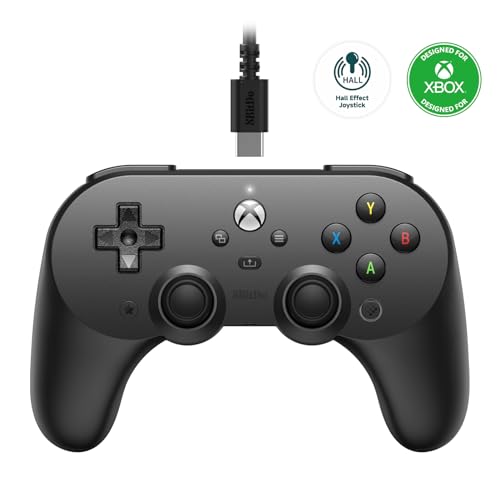 8bitdo Pro 2 Wired Controller for Xbox, Hall Effect Joystick Update, 3.5mm Audio Jack, Compatible with Xbox Series X|S, Xbox One, Windows 10/11 - Officially Licensed (Black)