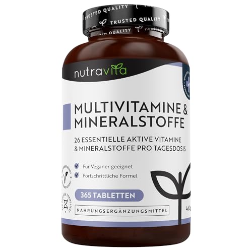 Multivitamin & Mineralstoffe - 365 hochdosierte Tabletten mit Bioaktiv-Formen und Premium-Rohstoffen - Unabhängig Laborgetestet - vegane, Multivitamintabletten mit 26 aktiven Vitamine