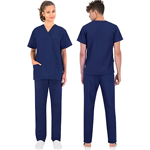 B-well Morelli 100% Baumwolle Unisex-Schrubb-Set Schlupfkasack + Schlupfhose Set Medizin Arzt Uniform Baumwolle Oberteil mit Hose Medizinische Berufsbekleidung (Blau, L)