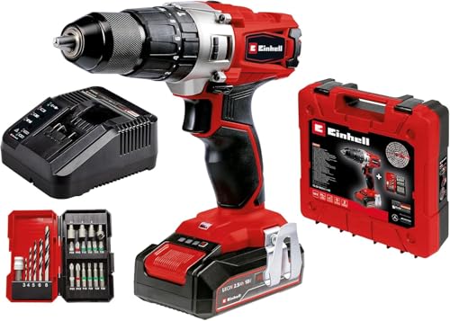 Einhell Akku-Schlagbohrschrauber TE-CD 18/2 Li-i +64 (2x2,0Ah) Power X-Change (Li-Ion, 18 V, 44 Nm, 2-Gang-Getriebe, inkl. 2x 2,0 Ah Akkus, Ladegerät, Koffer, 64-tlg. Zubehör-Set)