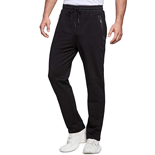Justsun Jogginghose Herren Trainingshose Sporthose Herren Lang Baumwolle Fitness Hosen Herren Reissverschluss Taschen Schwarz L