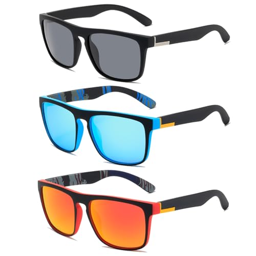 DKDDSSS 3 Paar Polarisierte Sonnenbrille Herren/Damen, Sonnenbrille Polarisiert Damen, Sportarten Mode Sonnenbrillee, UV Schutz, Unisex