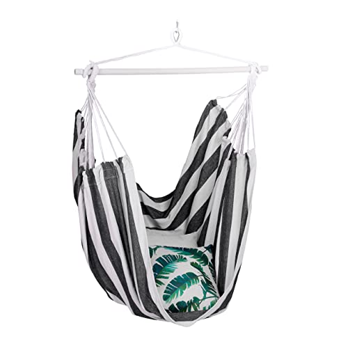 Relaxdays Hängesessel, Baumwolle, Deckenschaukel drinnen & draußen, 150 kg, Hängesitz Kinder & Erwachsene, schwarz/weiß