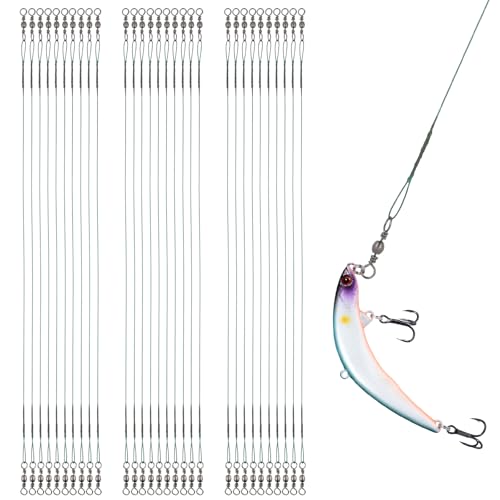 Stahlvorfach Hecht Angeln Set, 30 Stück Angelhaken Mit Vorfach 25 cm Edelstahl Stahlvorfächer Hecht Schwarz Stahl Fischen Angelzubehör Set Für Salzwasser Süßwasser Raubfische