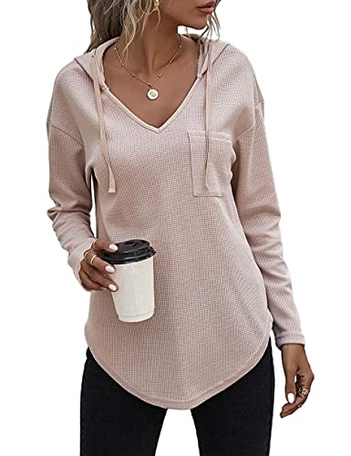 Cuptacc Hoodie Damen Pullover Damen Kapuzenpullover Oversize Weich Langarmshirt Fett Dünn Fit Sweatshirt Oberteile Aprikose L